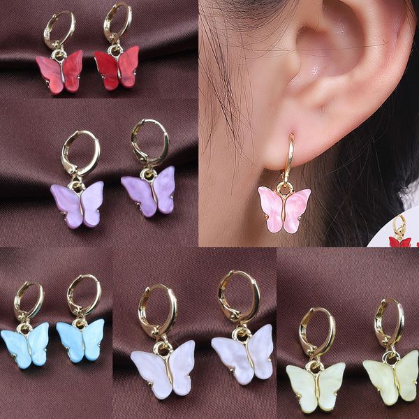 Boucles d'oreilles papillon en acrylique, bijoux Hip Hop, cerceau, clip, lustre, anneaux pour femmes, couleurs bonbons, mariage