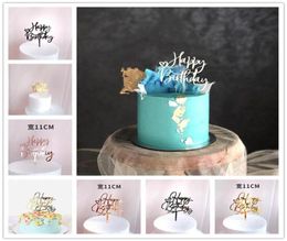 Gâteau en acrylique Topper Golden Happy Birthday Cake Toppers pour les décorations de fête d'anniversaire pour enfants Célébrez le dessert Gift294U7955522