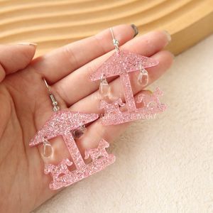 Boucles d'oreilles cheval carrousel en acrylique, pendentif goutte de princesse Feng Shui en forme de cœur pour fille