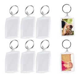 Acrylique Clair Vide Photo Insérer Porte-clés Cadre Photo Porte-clés Rectangle Insert Vierge avec Anneau pour DIY Cadeau