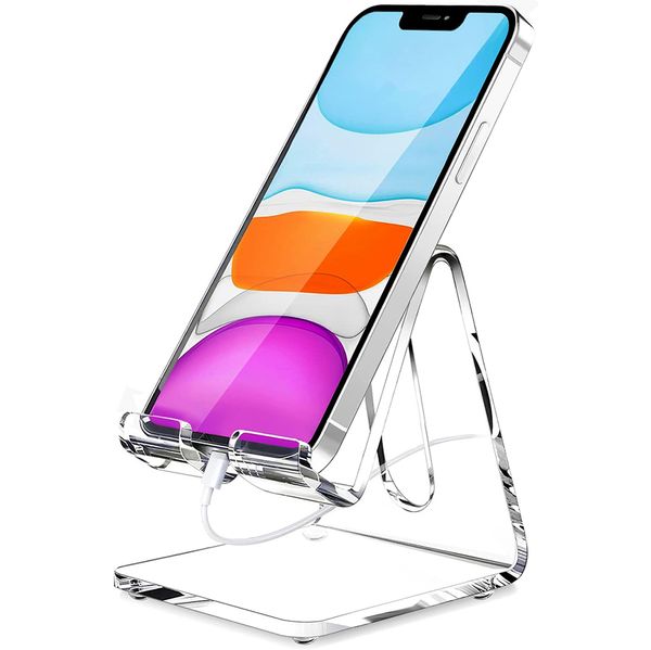 Support de téléphone portable en acrylique transparent, support de bureau transparent pour iPhone 15 14 13 Pro Max Mini 12 11 Plus SE iPad Smartphone et tablette Android