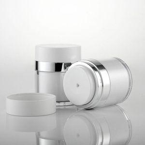 Acrylique Cosmétique Pots Airless En Plastique Main Visage Crème Pot Bouteille Ronde avec Collier Argent Brillant 15g 30g 50g Gbrqp