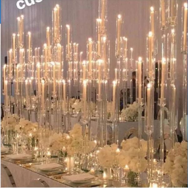 Candelabros de cristal acrílico para bodas, candelabros transparentes para bodas, ceremonias, eventos, fiestas, decoración