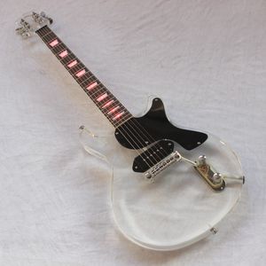 Envío gratis/guitarra eléctrica LED roja de cristal acrílico/22 F/guitarra eléctrica de plexiglás blanco transparente/guitarra de 6 cuerdas/opción de LED múltiple