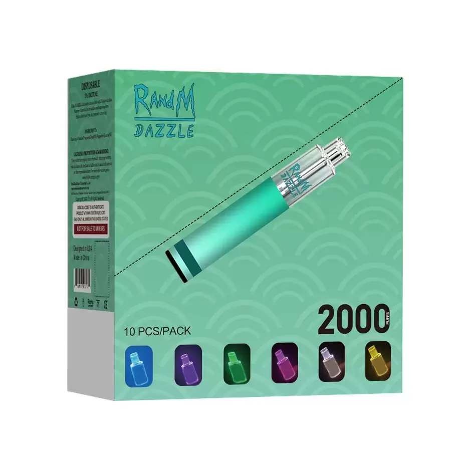 RandM dazzle Disposable E cigarette 2000 puffs 6ml Pre-Filled 650mAh Power RGB light tube vapes pen starter kit Authentic wholesale higo 6000puf