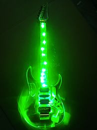 Transparant helder kristal glasachtig helder pellucide acryl body elektrische gitaar met blauw licht gratis verzending blauw led-licht