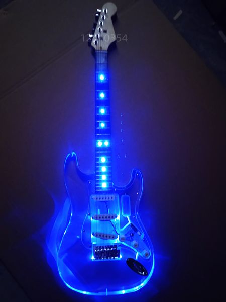 Guitare électrique acrylique avec lumière bleue led bleue, guitare électro électrique