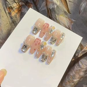 Acryl Fake Nails Coffin Handgemaakte pers op Volledige hoes Nageltips met ontwerpen Professionele nagels ingesteld voor vrouwen 240430