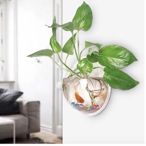 Acrylique poisson bol tenture murale Aquarium réservoir aquatique fournitures pour animaux de compagnie produits montage Mini maison Transparent Pot plante 240226