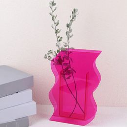 Acrylbloemvaas voor esthetische kamer decor onregelmatige curvy golf plastic decoratieve vaas voor slaapkamer woonkamer tafel - roze 240417