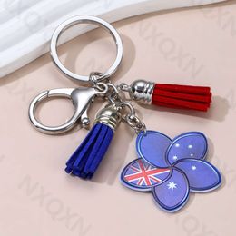 Fleurs acryliques Flag Pattern Keychain Tassels Classic Key Ring For Women Men Handmade Good Gift Jewelry Ensemble