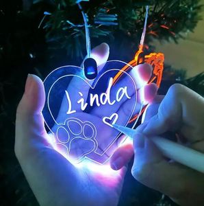 Tableau d'écriture créatif en acrylique LED lumineuse, décorations suspendues pour arbre de noël, ornements de noël à paillettes colorées
