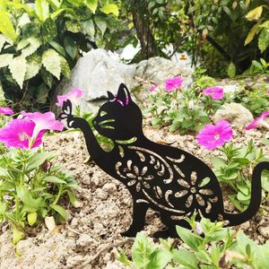 Acrylique creux de chat de chat statue pile noire chaton silhouette jardin pieu animal silhouette jardin j jard farm insert décor