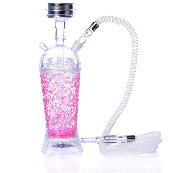 Acrílico Hookah Shisha Juego para fumar Mini colorido Luz LED Pipa de agua de vidrio Kit de botella de Narguil portátil con manguera Tazón de carbón inoxidable