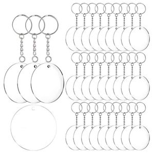 Porte-clés en acrylique vierge, 60 pièces, 2 pouces de diamètre, disques ronds transparents en acrylique, cercles avec porte-clés fendu en métal, anneaux 1217W