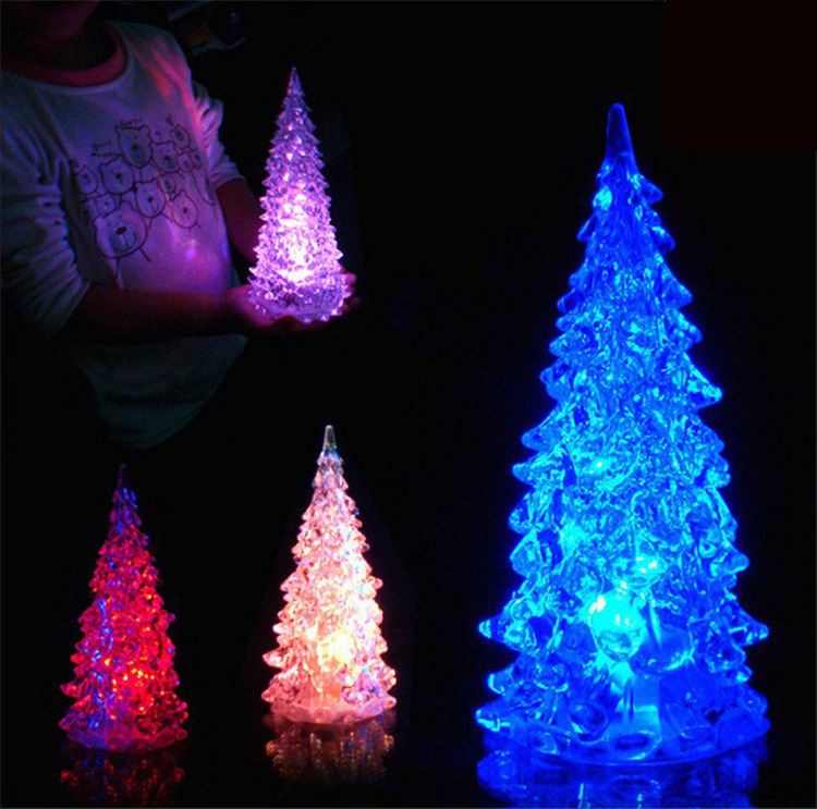 Acrílico LED Árvore de Natal Night Light Cristal Árvore de Natal colorido Enfeites de Natal Xmas Lâmpadas para o presente