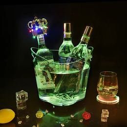 Seau à glace à LED en acrylique 5l à grande capacité Champagne à bière de bière seau de boisson Conteneurs batterie pour les bars nocturnes 240327