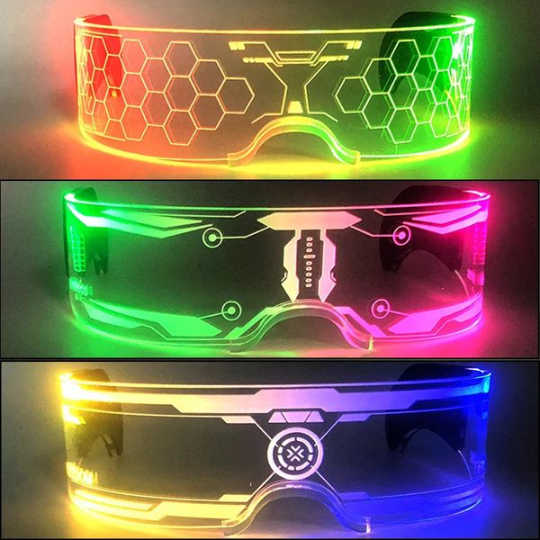 Lunettes lumineuses LED LED Glow Glow Party Partys Neon Light Up Visor Eyeglass DJ Bar Party Partyar pour Halloween Christmas 240320