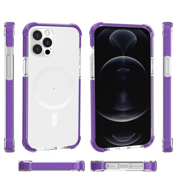 Étui de téléphone magnétique en acrylique pour iphone 11 12 13 14 15 pro max chargement sans fil quatre coins de protection haute couverture rigide transparente étui de protection pare-chocs coloré