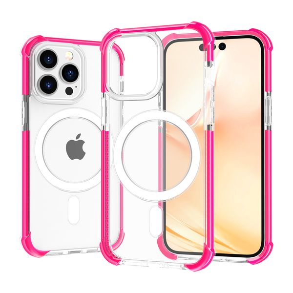 Funda de teléfono con carga inalámbrica magnética magnética de acrílico para iPhone 13 14 15 Pro Max Plus Funda protectora dura transparente de cuatro esquinas Funda trasera de parachoques colorida