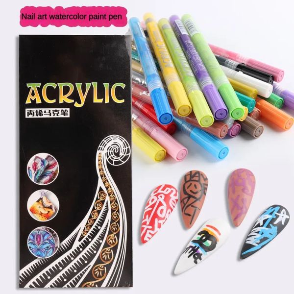 Marcador acrílico Nail Art Dibujo Graffiti Pluma Pintura impermeable DIY Líneas abstractas 3D Detalles finos Patrón Herramientas de manicura 240106