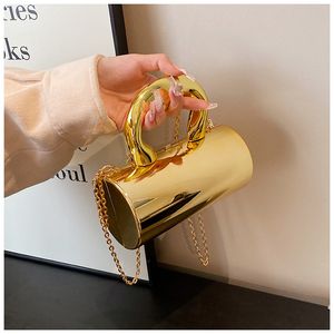 Sac à main cylindre en acrylique miroir pour femmes, tendance, sac à bandoulière avec chaîne, sac de maquillage de luxe brillant, sac à bandoulière