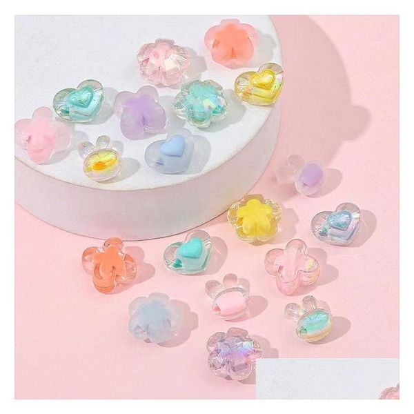 Acrylique couleur mixte pétale amour lapin perlé Bracelet à bricoler soi-même collier perles mignonnes 15 pièces/lot livraison directe Dhn8A