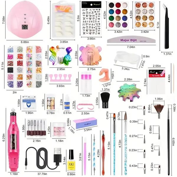 Acrylique Nail Art Kit-Nail Art Manucure Set Poudre Acrylique Pinceau Glitter File French Tips Lampe UV Nail Art Décoration Outils Nail Drill Kit Pour Les Débutants