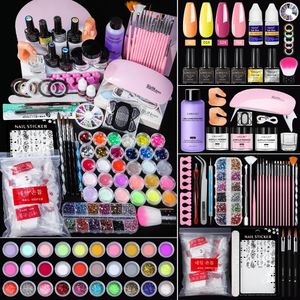 Acrylique Nail Art Professional Set Glitter Ensemble complet Nail Art Nail Art Liquide Décoration Cristal Brosse Débutant Conseils Professionnel 240321