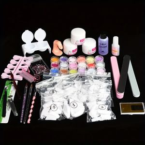 Kit de uñas acrílico conjunto completo en polvo acrílico monómero líquido tallado de color polvos puntas francesas cepillos de pegamento decoraciones herramientas kit de bricolaje kits de arte de uñas acrílicas