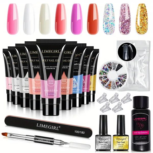 Kit de uñas acrílicas para principiante, kit de esmalte de uñas de gel con luz UV, juego de kits de uñas profesionales, 9 colores