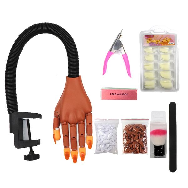 Acrylique Nail Practice Hands Flexible Bendable Nail Practice Hands Training Kit Training with Nail Cleaning Brouss Brush Cissers Polishing 240325