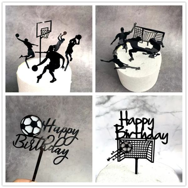 Acrylique Nouveau football gâteau topper créatif basket-ball joyeux anniversaire gâteau drapeau pour garçon anniversaire sportif décoration de gâteau bricolage