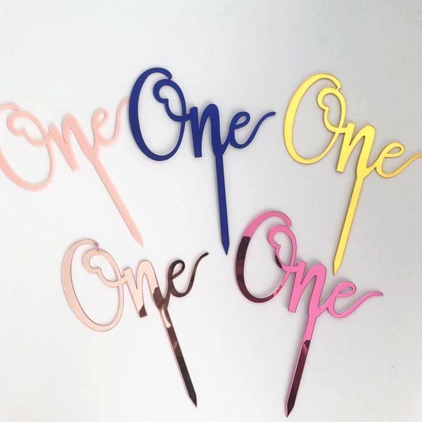 Acrylique One Cake Topper 1 ST Birthday Party Cupcake Toppers Flags Mariage Baby Shower Supplies Beau