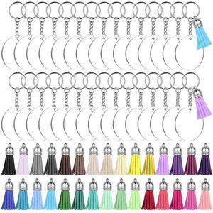 Kit d'ébauches d'ornement acrylique avec 30 pcs en blanc acrylique + 30 pcs Porte-clés Tassels colorés + 30pcs Touches de porte-clés + bague de saut AA220318