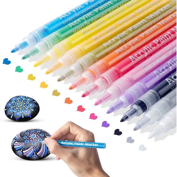 Peinture acrylique stylos PaintMarkers Set à base d'eau Art marqueur stylo pointe fine pour bricolage artisanat toile céramique verre bois pierre WLL606