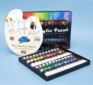 Juego de pintura acrílica con pincel, 24 colores, 12ml, para telas, pigmentos para ropa, suministros de arte, pintura de artista profesional 187R1390018