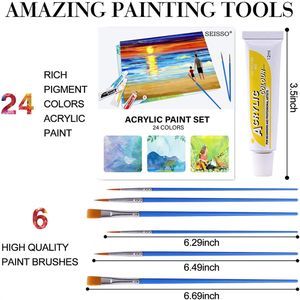 Peintures en acrylique 24 couleurs ensemble de brosses professionnelles