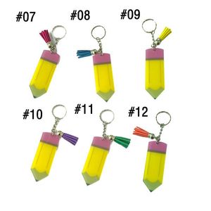 Porte-clés crayon acrylique avec anneau glands faveur Mini bricolage nom porte-clés cadeau de noël pour étudiant enseignant RRE15048