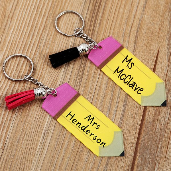 Porte-clés crayon acrylique avec anneau glands faveur Mini bricolage nom porte-clés cadeau de noël pour étudiant enseignant DH94