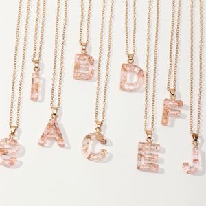 Collier en feuille d'or rose acrylique pour femmes 26 lettres anglaises pendentif en alliage transparent colliers bijoux pour filles