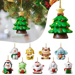 Acryl vliegtuig kerstboom decoratie cadeau hanger 8cm kerstman sneeuwpop hangers hangend ornament