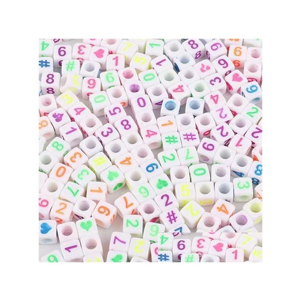 Perles carrées colorées en plastique acrylique Lucite, 100 pièces/lot, lettres et chiffres, bricolage, livraison directe de bijoux Dha0E