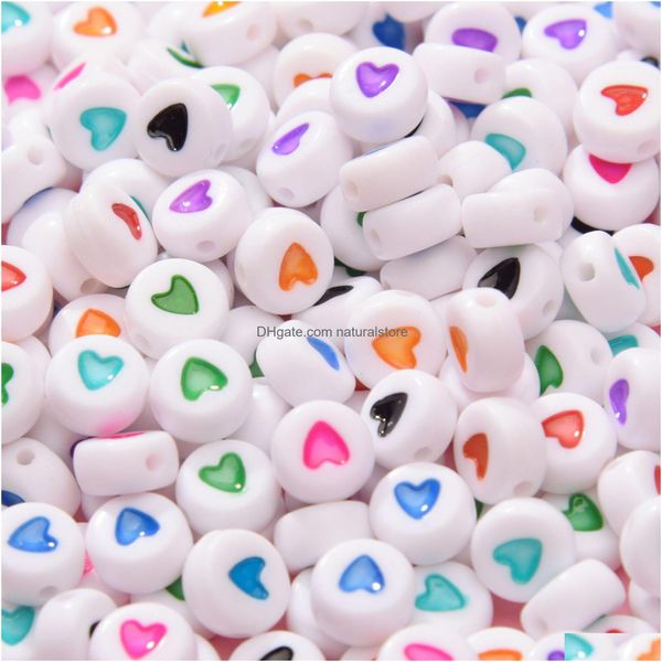 Acrylique En Plastique Lucite 100 Pcs / Lot Amour Coeur Diy Perle Lâche Pour Bijoux Bracelets Collier Faire Accessiroes Artisanat Argile Polymère Dh9Jl