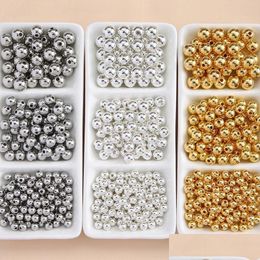 Perles acryliques en plastique Lucite de 19 mm pour bracelets, colliers, boucles d'oreilles, fournitures de fabrication de bijoux, couleur or rond, Kit en vrac A Dhmb9