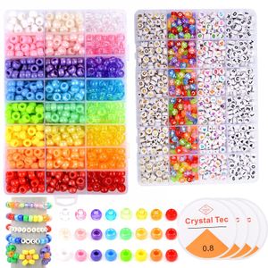 Acrylic Plastic Lucite 2400pcs Kandi Beads Kit Large Hole Hair for Jewelry Making DIY Charm Bracelets Alphabet Letter BOX 230728