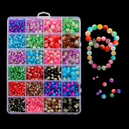 Acrylic Plastic Lucite 4/6/8mm Mixed Round Cracked Crystal Glass Beads Set Lobster Clasp Rings Hook Box for DIY Bracelet Earring Jewelry Making Kit 230809