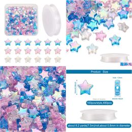 Acrylique en plastique Lucite 480pcs étoiles perles transparentes avec cordon de cristal élastique clair pour bricolage bracelet extensible bijoux Ma Dhw7O