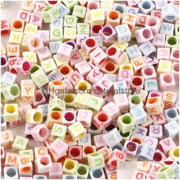 Plástico acrílico Lucite 500 Unids / lote 6Mm Colorf Square Spacer Charm Bead Cuentas de acrílico A Z Letras Alfabeto Para Pulsera Collar Diy Dhzik