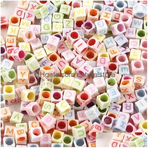 Acryl Plastic Lucite 500 stks/Lot 6mm Colorf Square Spacer Charm Bead Acryl Beads A Z Letters Alfabet voor armband ketting Diy Dhzik